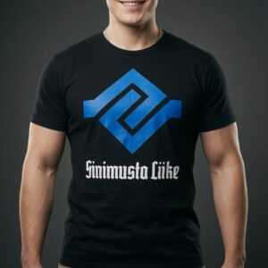 Sinimustan liikkeen t-paita isolla logolla ja tekstillä